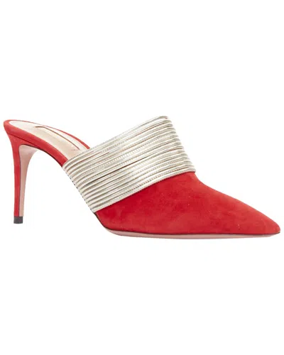 Aquazzura Women's Suede Rendez Vous Gold Tone Multi-strand Heel Mule (authentic Pre-loved) In Red