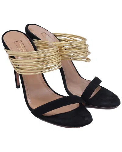 Pre-owned Aquazzura Women's Suede Rendez Vous Sandal (authentic Pre-loved) In Black