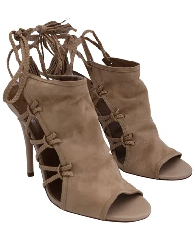 Aquazzura Women's Suede Sahara 105 Braided Lace-up Sandal (authentic Pre-loved) In Brown