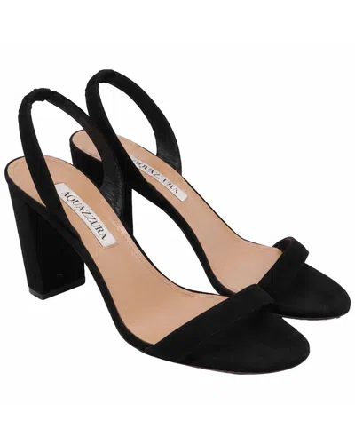 Pre-owned Aquazzura Women's Suede So Nude Block Sandal (authentic Pre-loved) In Black