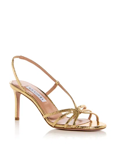 Aquazzura Talk To Me 75 Metallic Snake-effect Leather Slingback Sandals In Gold