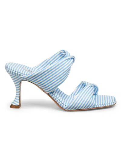 Aquazzura Women's Twist 75mm Striped Leather Mules In Blue