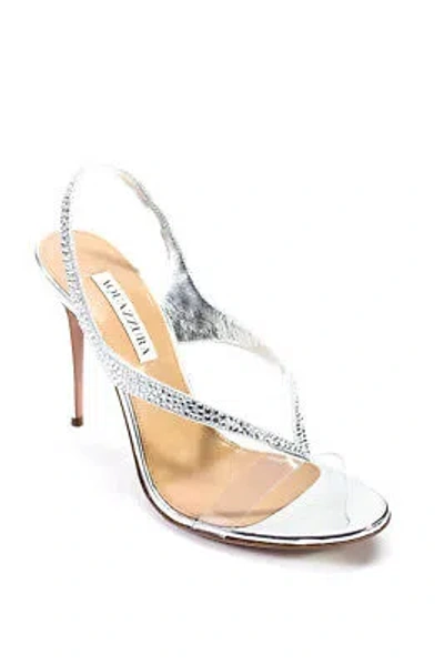 Pre-owned Aquazzura Womens 105mm Izzy Plexi Sandals - Silver Size 38