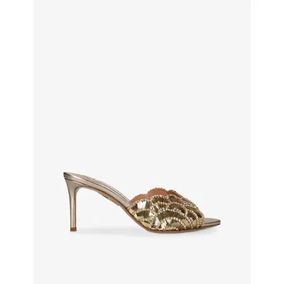 Aquazzura Womens Gold Ce Soir 75 Woven Sandals Eur 40 / 7 Uk