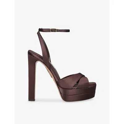 Aquazzura Womens Mid Brown Divine 130 Satin Heeled Sandals Eur 41 / 8 Uk