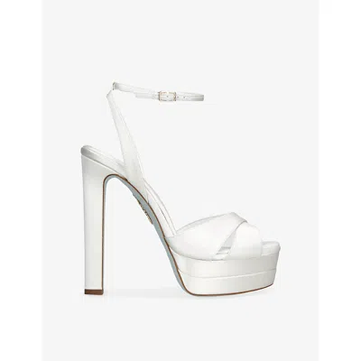 Aquazzura Satin Divine Plateau Sandals 130 In White