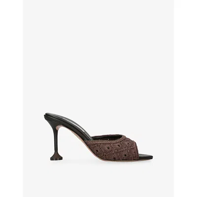 Aquazzura Womens Dark Brown Loom 85 Crochet Mules Eur 37.5 / 4.5 Uk