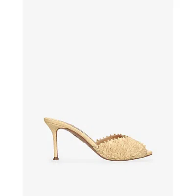 Aquazzura Womens Beige Rio Flirt 75 Raffia Heeled Mules Eur 38/5 Uk In Neutral