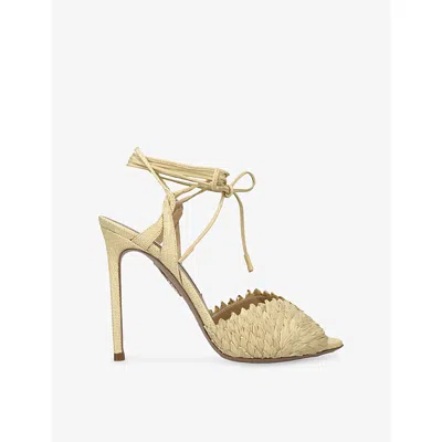 Aquazzura Womens Beige Rio Flirt 75 Raffia Heeled Sandals Eur 39.5 / 6.5 Uk In Neutral