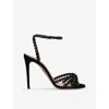 Aquazzura Tequila 85 Embellished Suede Sandals In Black