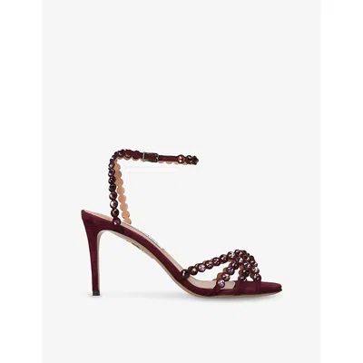 Aquazzura Womens Purple Tequila 85 Satin Heeled Sandals Eur 37.5 / 4.5 Uk