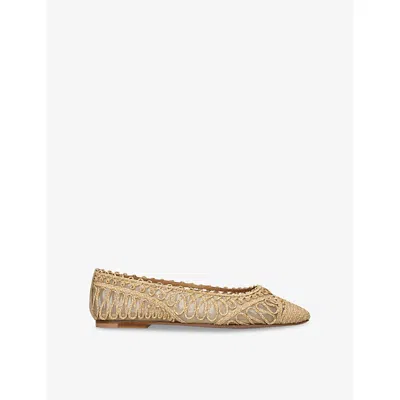 Aquazzura Womens Beige Kahlo Raffia And Mesh Ballet Flats Eur 37 / 4 Uk