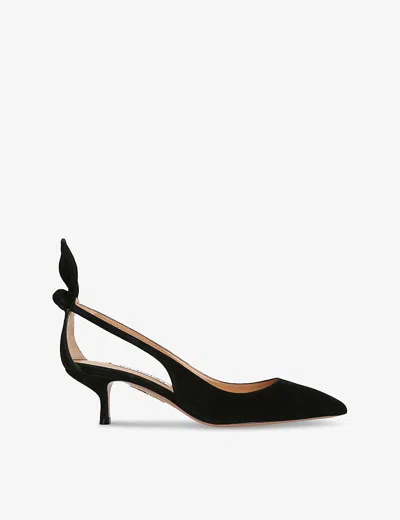 AQUAZZURA WOMENS BLACK BOW TIE SUEDE HEELED PUMPS EUR 38/5 UK