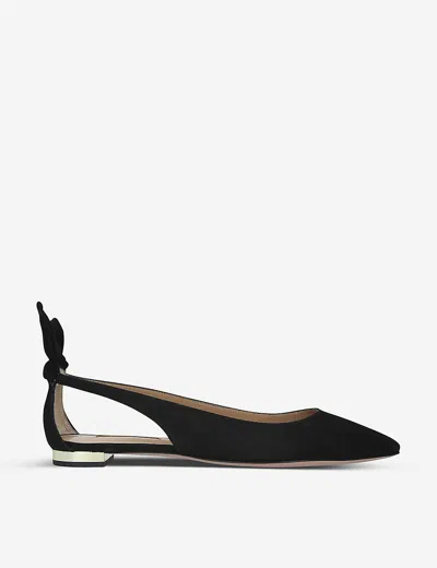 Aquazzura Forever Marilyn Cutout Ballet Flats In Black Suede