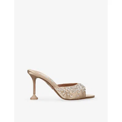 Aquazzura Womens Blush Bisous Crystal 85 Satin Mules Eur 38.5 / 5.5 Uk In Neutral