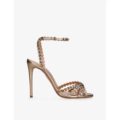 Aquazzura Womens Bronze Tequila 105 Leather Heeled Sandals Eur 38/5 Uk In Brown