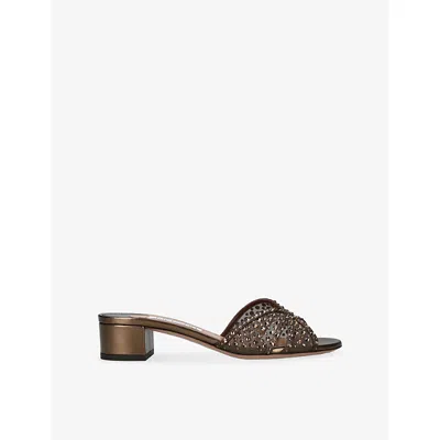 Aquazzura Womens Dark Brown Crystal Love 35 Heeled Woven Mules Eur 40 / 7 Uk