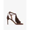 Aquazzura 85 Fringed Suede Open Toe Sandals In Brown