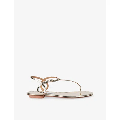 Aquazzura Womens Gold Almost Bare Flat Leather Sandals Eur 38/5 Uk