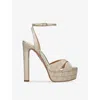 Aquazzura Womens  Divine Plateau 130 Metallic-woven Platform Heeled Sandals In Gold