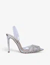 Aquazzura Womens Silver Gatsby Crystal-embellished Leather And Pvc Slingback Courts 4.5 In Silver