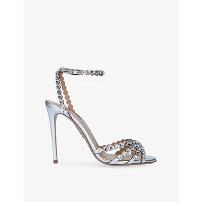 Aquazzura Womens  Tequila 105 Crystal-embellished Leather Heeled Sandals In Silver