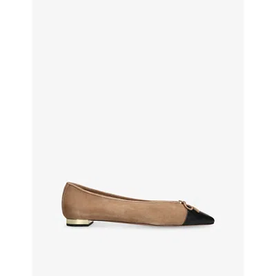 Aquazzura Gioia Bow-detailed Two-tone Leather-trimmed Suede Ballet Flats In Brown