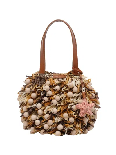 Aquazzura Wood Pom-pom Clutch Bag In Brown