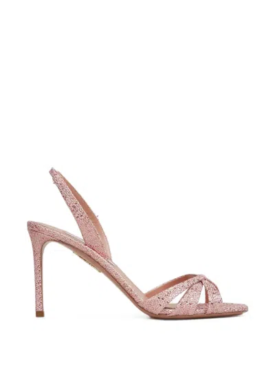 Aquazzura Woven-texture Crossover-strap Pumps In Pink