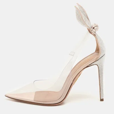 Pre-owned Aquazzura X Beymen Transparent/beige Pvc And Satin Bow Tie Plexi Pumps Size 36.5