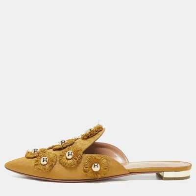 Aquazzura Yellow Fabric Sunflower Pointed Toe Flat Mules