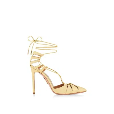 Aquazzura Yellow Raffia Stiletto Heel Sandals In Gold