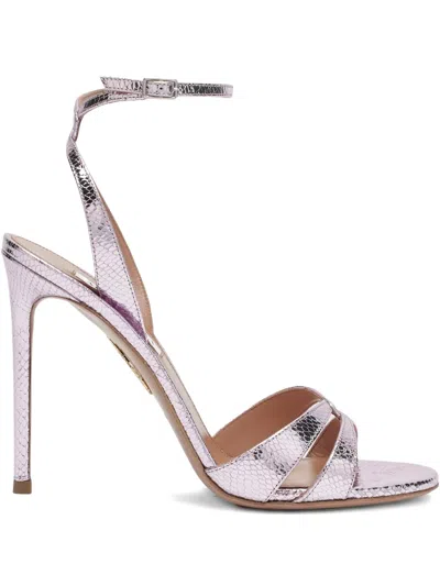 Aquazzura Metallic Snakeskin High-heeled Sandals With Crisscrossing Straps In Multi