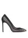 Aquazzura High Heel Pumps With Striped Mesh Detailing In Negro
