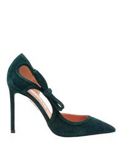 Aquazzura Soave 105 Decollete In Green Suede Color