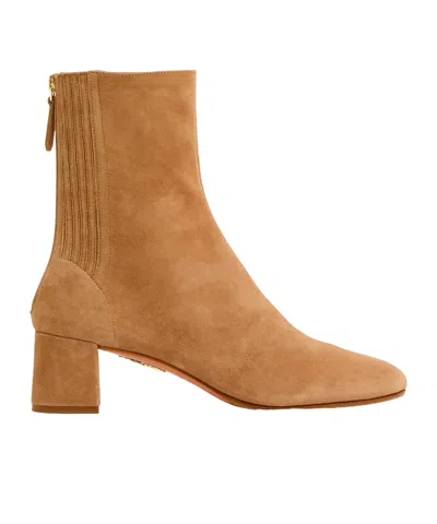 Aquazzura Camel Brown Saint Honore 50 Suede Ankle Boots