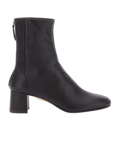 Aquazzura Rear-zip Ribbed-panel Ankle Boots In Black