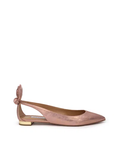Aquazzurra Ballerina With Pink Leather Bow Metal Dust Effect