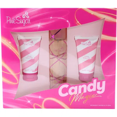 Aquolina Pink Sugar By  Set - 3.4 oz Edt Spray / 1.7 oz Shower Gel/ 1.7 oz Body Lotion