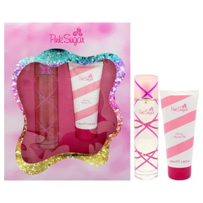 Aquolina Pink Sugar For Women 2 Pc Gift Set 3.4oz Edt Spray, 3.4oz Glossy Shower Gel