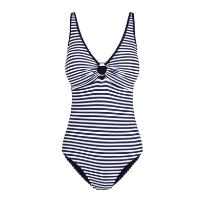 Aqva Swimwear Women's Blue Navy Stripes Macarella One-piece Swimsuit In Multi