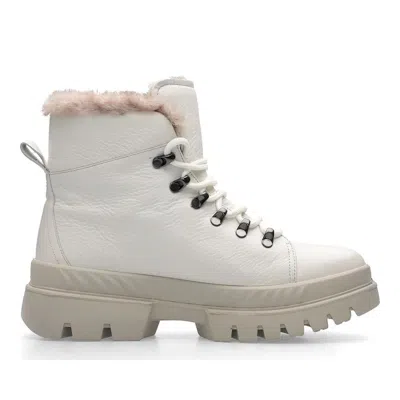 Ara Beige Mood Insulated Plush Collar Leather Ankle Boots In White
