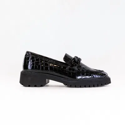 Ara Women's Chunky Sole Chain Loafer In Black Croco Patent In Brown