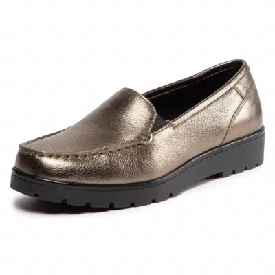 Ara Women's Dewitt Wedge Loafer - Medium In Taiga Metallic Calf In Gray