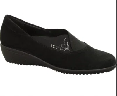 Ara Women's Lael Slip-on Wedge Shoe In Black Suede