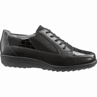 Ara Women's Mae Leather Sneaker In Crow Patent/snake Suede In Black