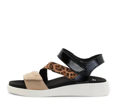 Ara Women's Marina Wedge Sandal In Sand/leo Print/black In Multi