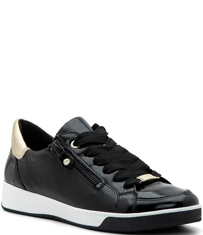Ara Women Rei Low Leather Zip Sneakers In Black/patent In Multi