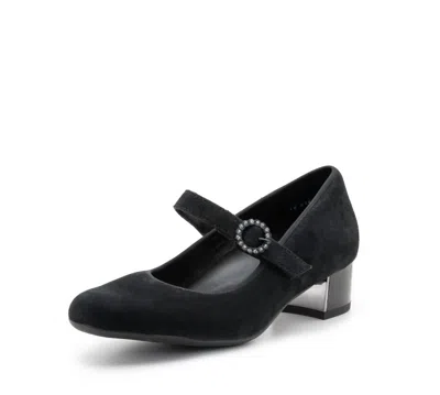 ARA WOMEN'S RHINESTONE BUCKLE MARY JANE PUMPS IN BLACK SUEDE