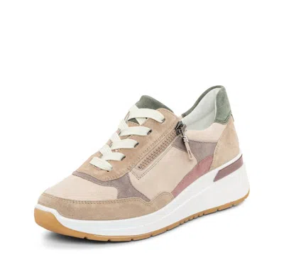 Ara Women's Side Zip Multi-color Mixed Material Wedge Sneaker In Sand/shell/moon/altrosa